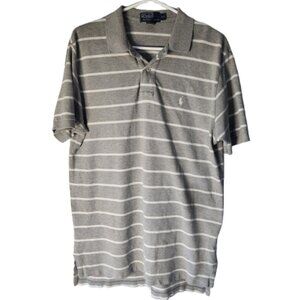 Polo Ralph Lauren Men’s Polo Shirt Large Grey White Striped 100% Cotton